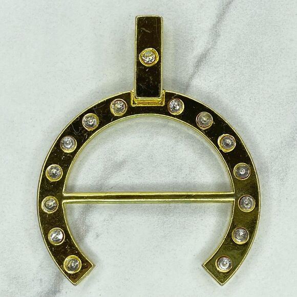 Gold Tone Rhinestone Studded Horseshoe Pendant - Picture 1 of 9